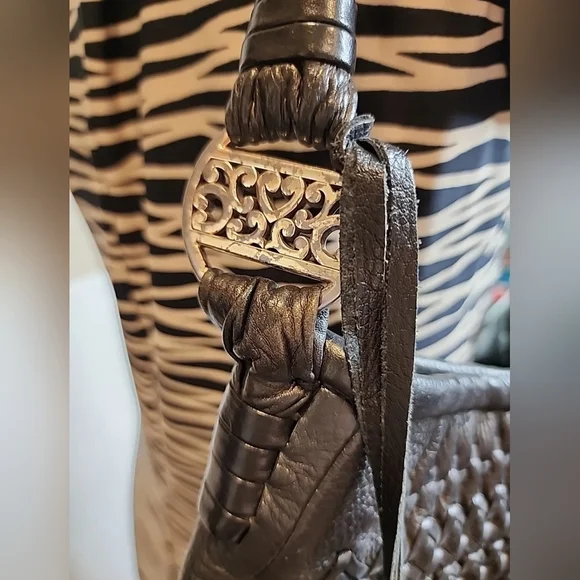 Brighton Large Black Leather Hobo Shoulder Bag Purse 18x12x8" - Picture 3 of 9